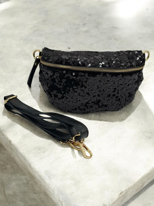 Sac banane tissu et sequins noirs