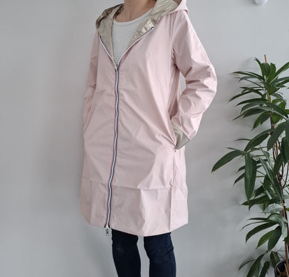 Laura Jo - Imperméable réversible long sans garnissage ouate couleur rose nude/doré - Curvy