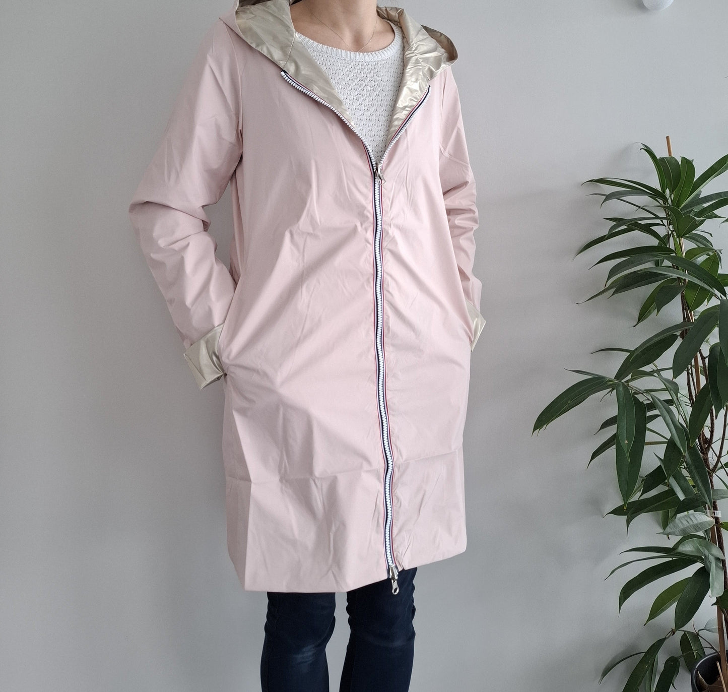 Laura Jo - Imperméable réversible long sans garnissage ouate couleur rose nude/doré - Curvy