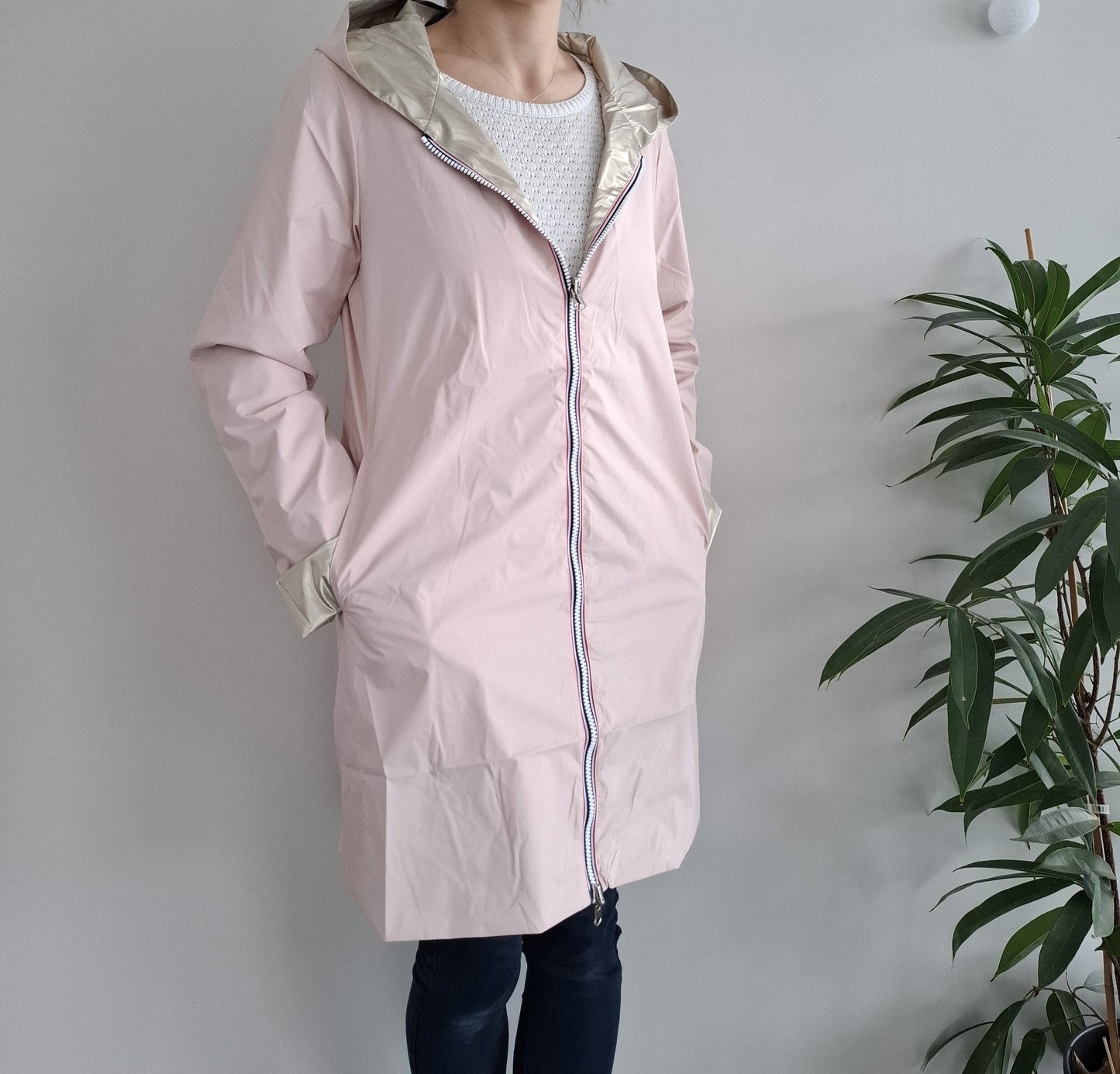 Laura Jo - Imperméable réversible long sans garnissage ouate couleur rose nude/doré - Curvy