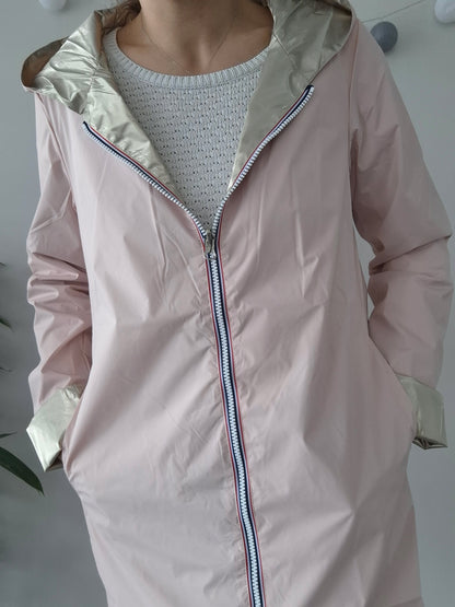 Laura Jo - Imperméable réversible long sans garnissage ouate couleur rose nude/doré - Curvy