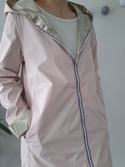 Laura Jo - Imperméable réversible long sans garnissage ouate couleur rose nude/doré - Curvy