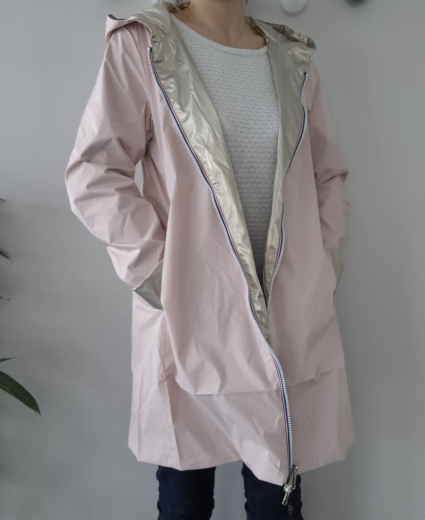 Laura Jo - Imperméable réversible long sans garnissage ouate couleur rose nude/doré - Curvy