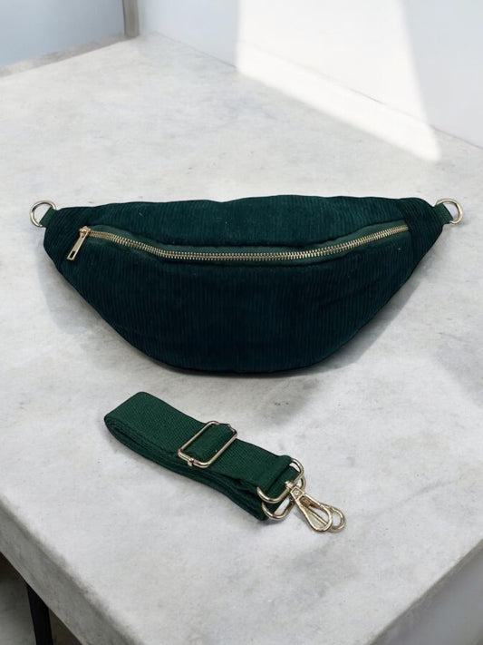 Sac banane velours côtelé couleur vert forêt