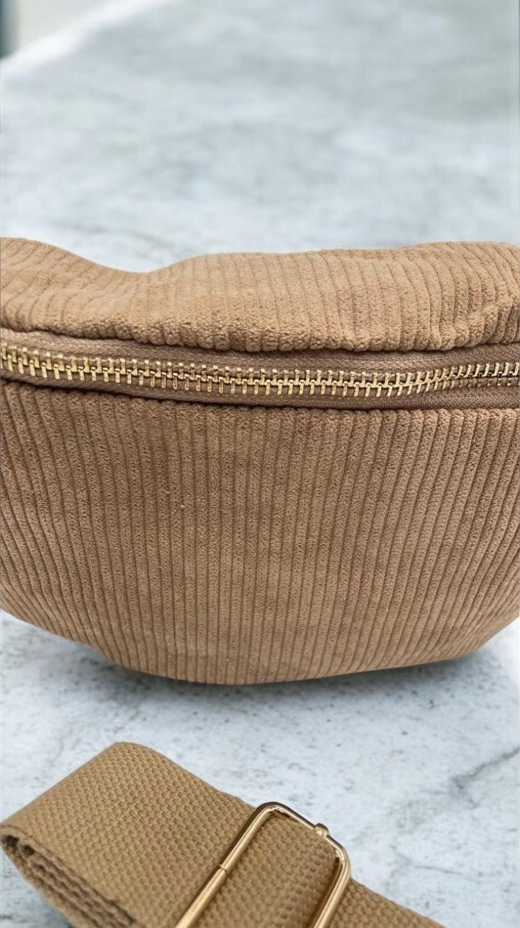 Sac banane velours côtelé couleur beige taupe