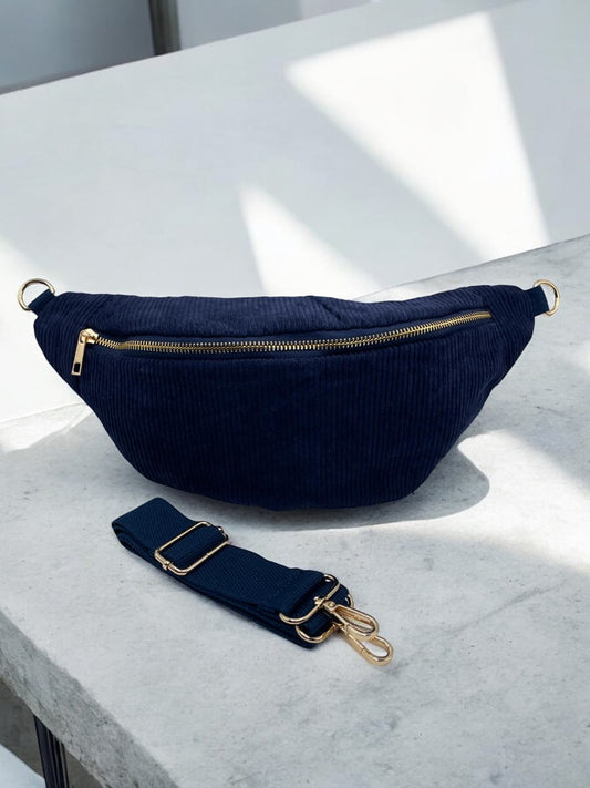 Sac banane velours côtelé couleur bleu marine