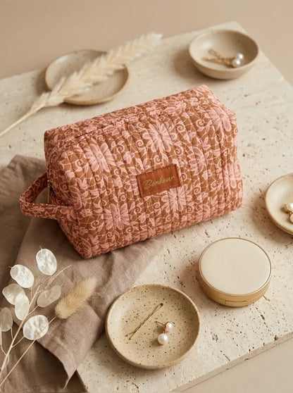 Trousse de Toilette Matelassée Bonheur – Coton Fleuri Terracotta