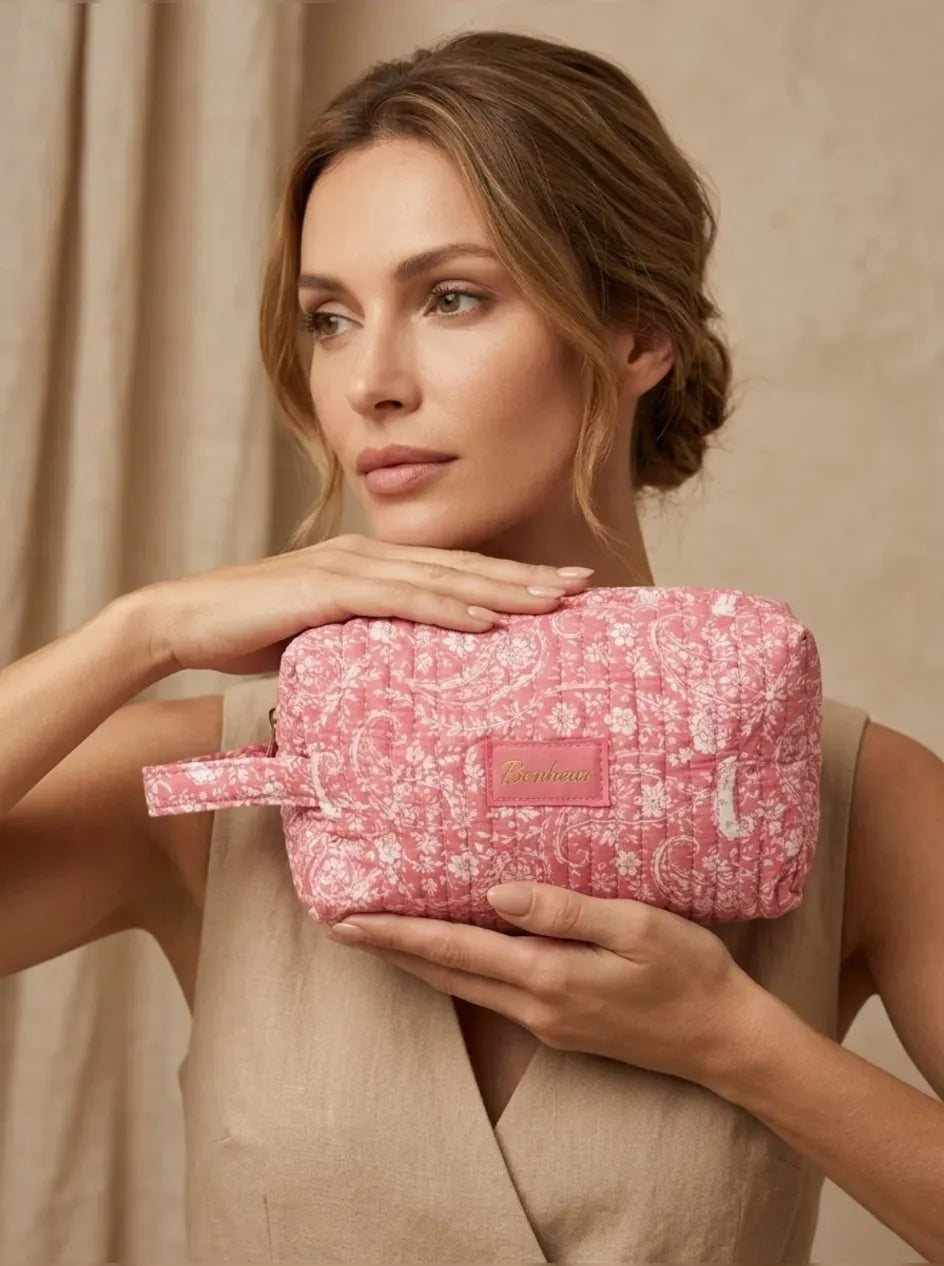 Trousse de Toilette Matelassée Bonheur – Coton Fleuri Rose