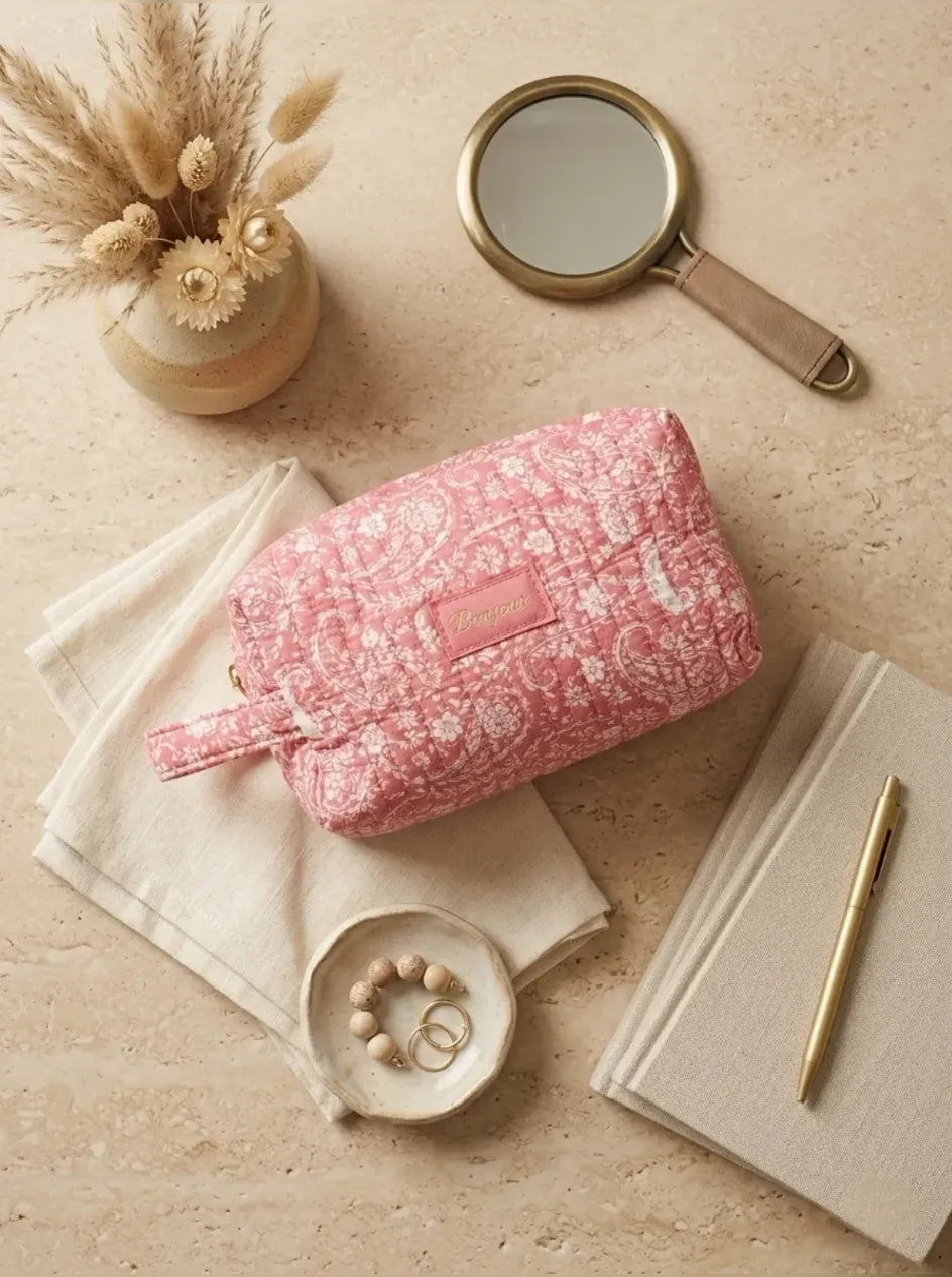 Trousse de Toilette Matelassée Bonheur – Coton Fleuri Rose