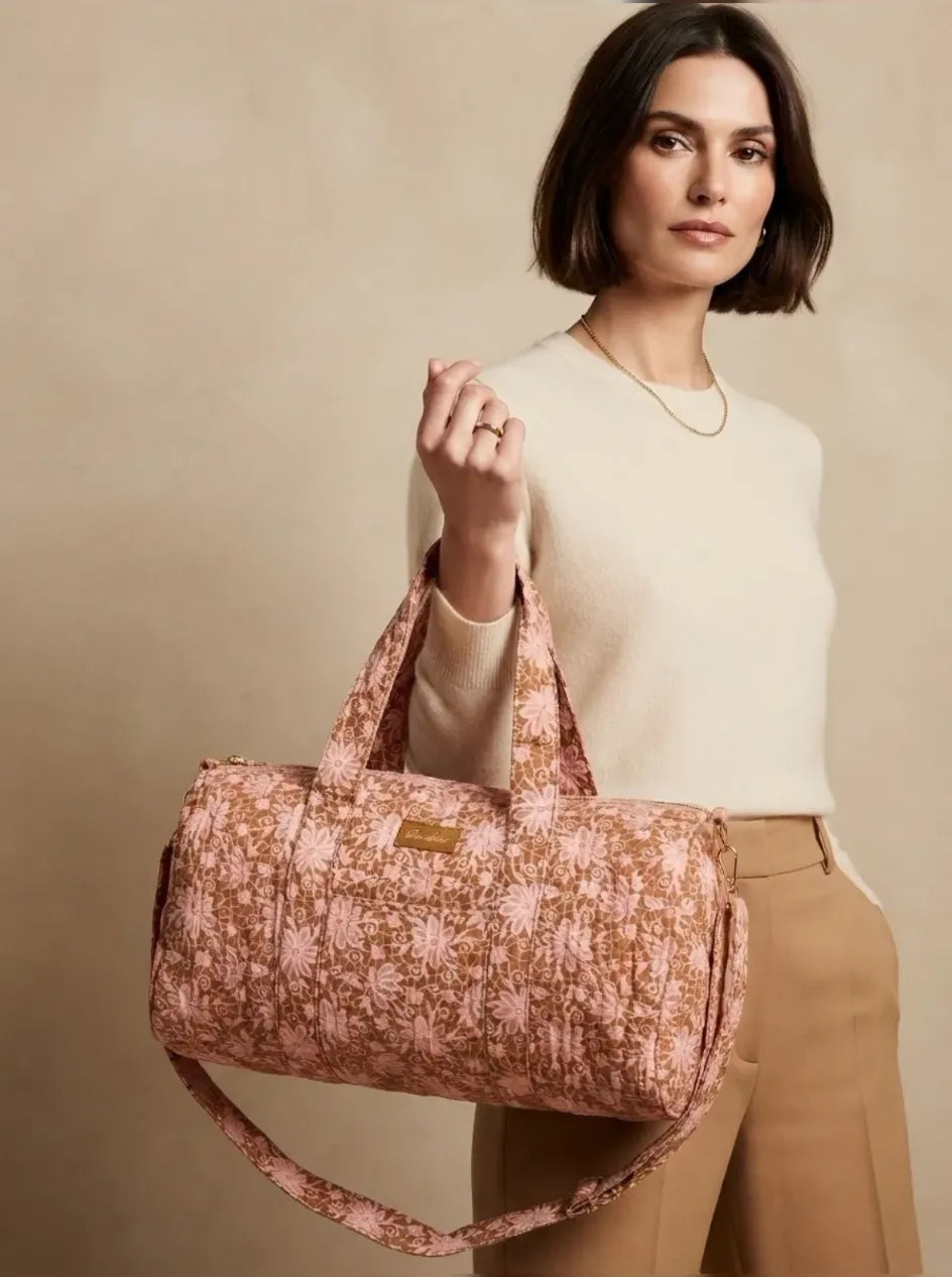 Sac Polochon Matelassé Fleuri Terracotta