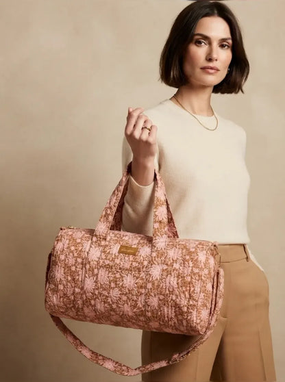 Sac Polochon Matelassé Fleuri Terracotta