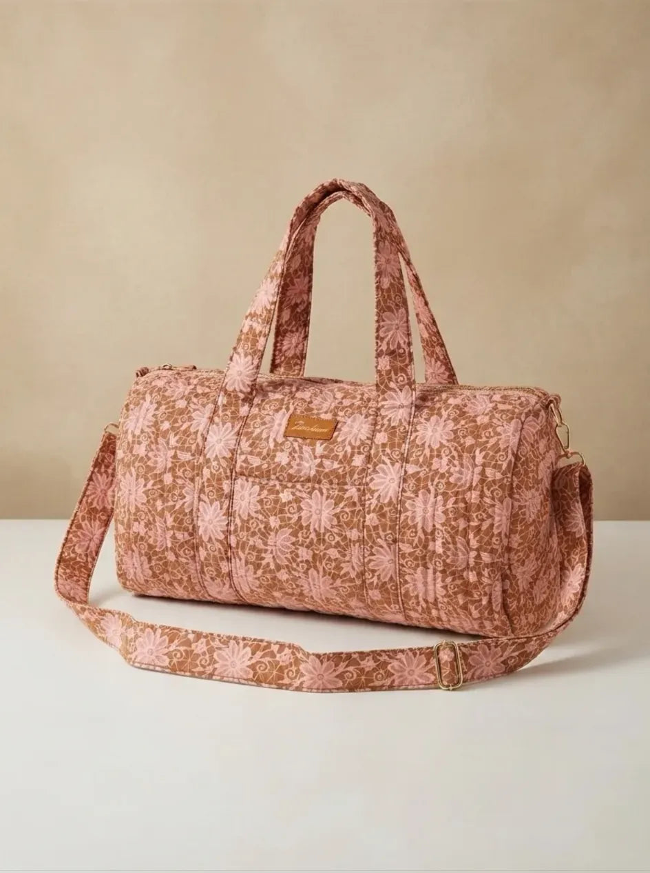 Sac Polochon Matelassé Fleuri Terracotta