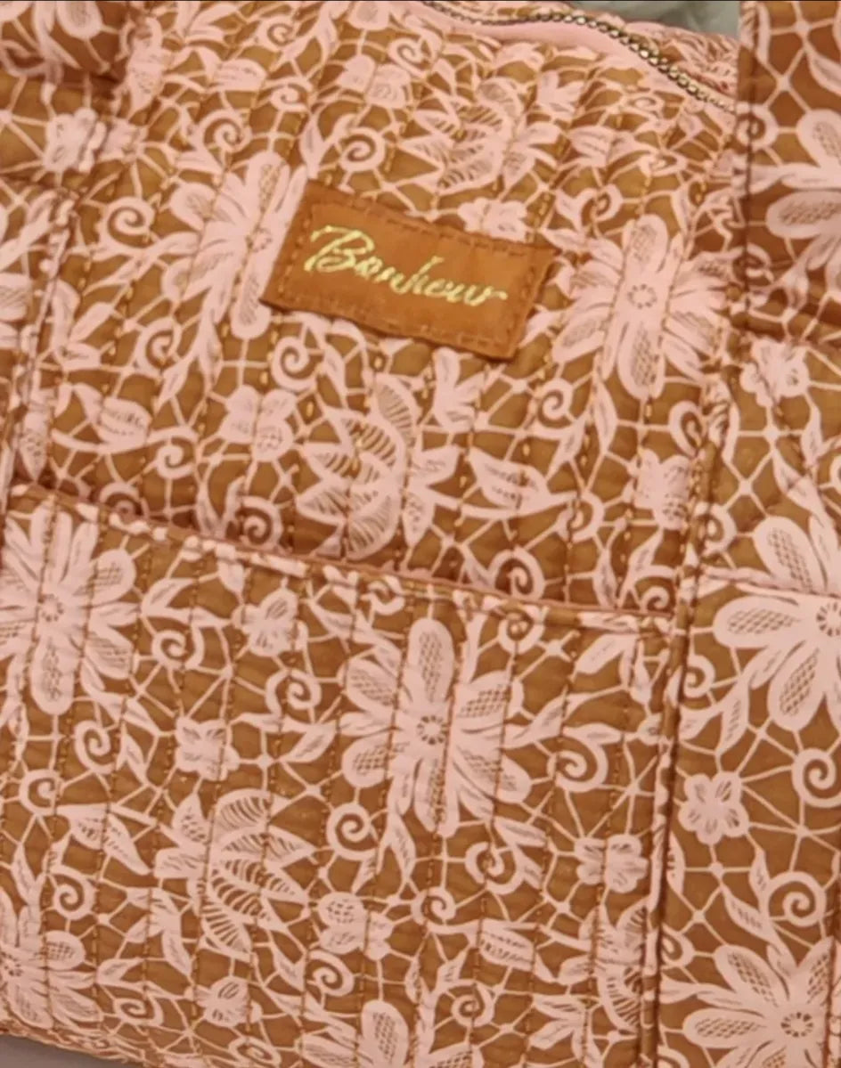 Sac Polochon Matelassé Fleuri Terracotta