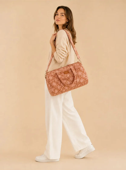 Sac Polochon Matelassé Fleuri Terracotta