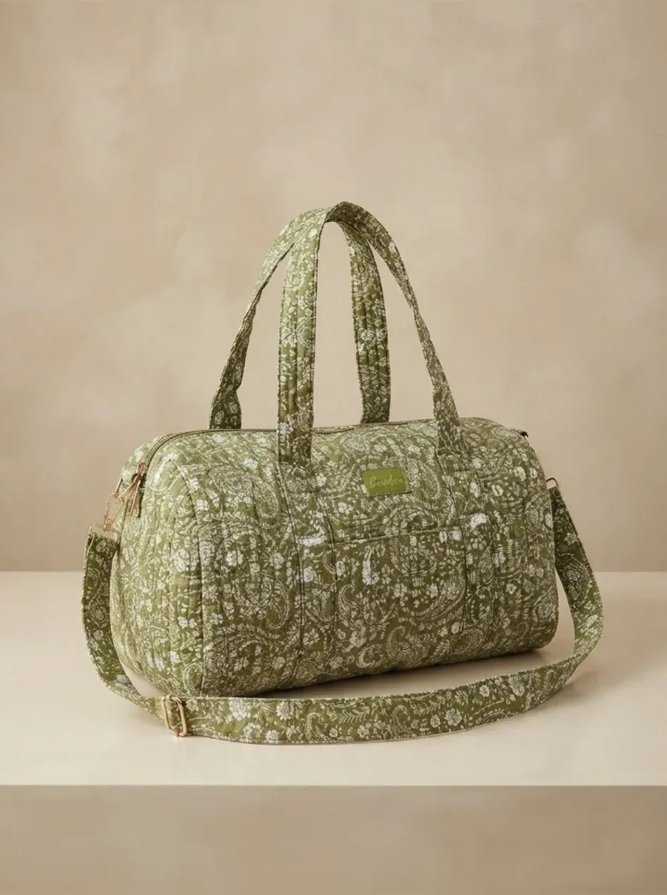Sac de Voyage Matelassé Toile de Jouy Kaki