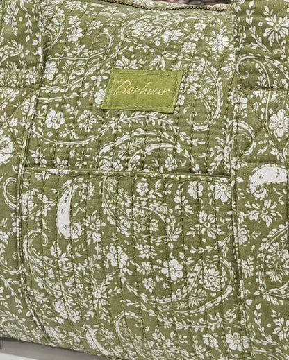Sac de Voyage Matelassé Toile de Jouy Kaki