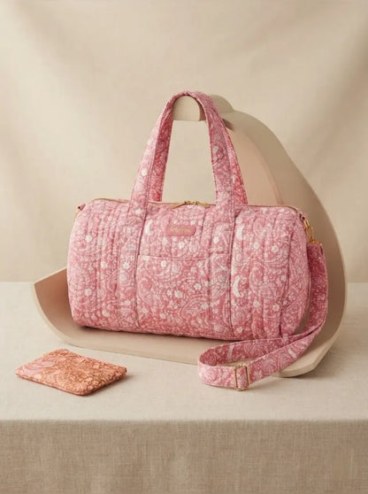 Sac Polochon Matelassé Fleuri Rose