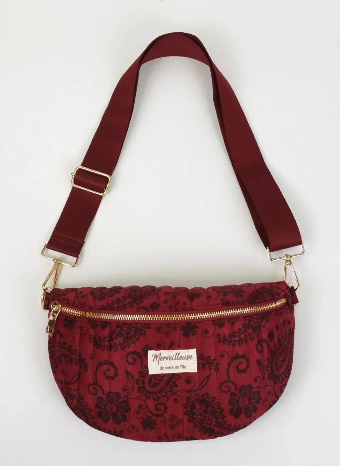Sac Banane en Coton – Motif Fleuri Bordeaux