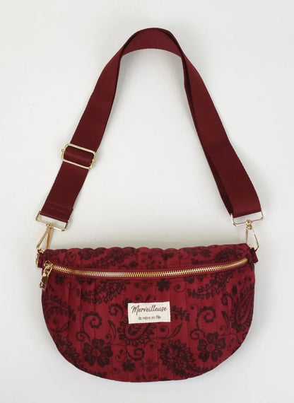 Sac Banane en Coton – Motif Fleuri Bordeaux