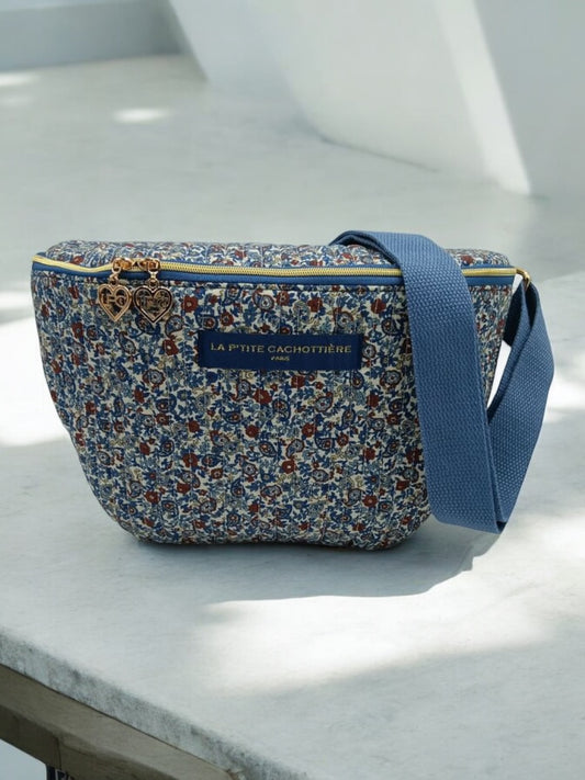 Sac banane en coton liberty bleu, rouge et blanc « La Ptite cachottière »