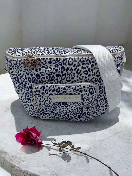 Sac banane en coton léopard bleu marine La Ptite Cachottiere