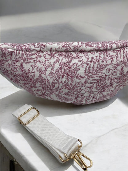 Sac banane en coton matelassé toile de jouy rouge et creme