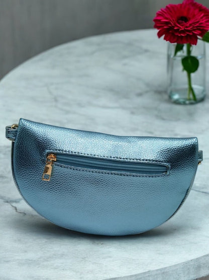 Sac banane simili cuir argenté bleu turquoise