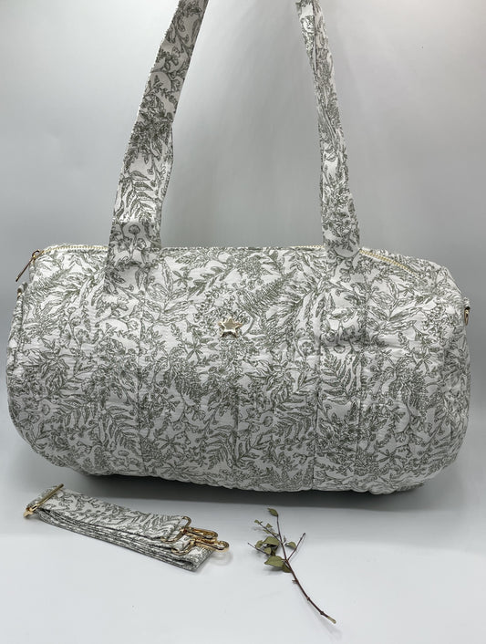 Sac polochon coton matelassé toile de jouy vert