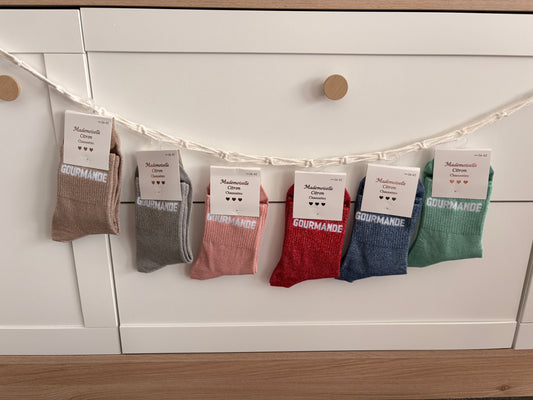 Chaussettes hautes pailletées “Gourmande”