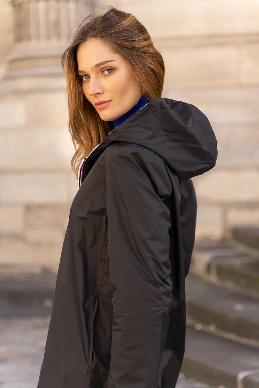 Laura Jo - Imperméable réversible long sans garnissage ouate couleur noir/doré - Curvy