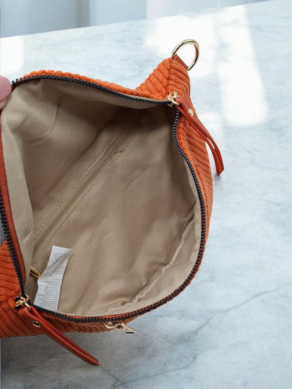 Sac banane velours côtelé 2 poches brique terracotta sangle fantaisie