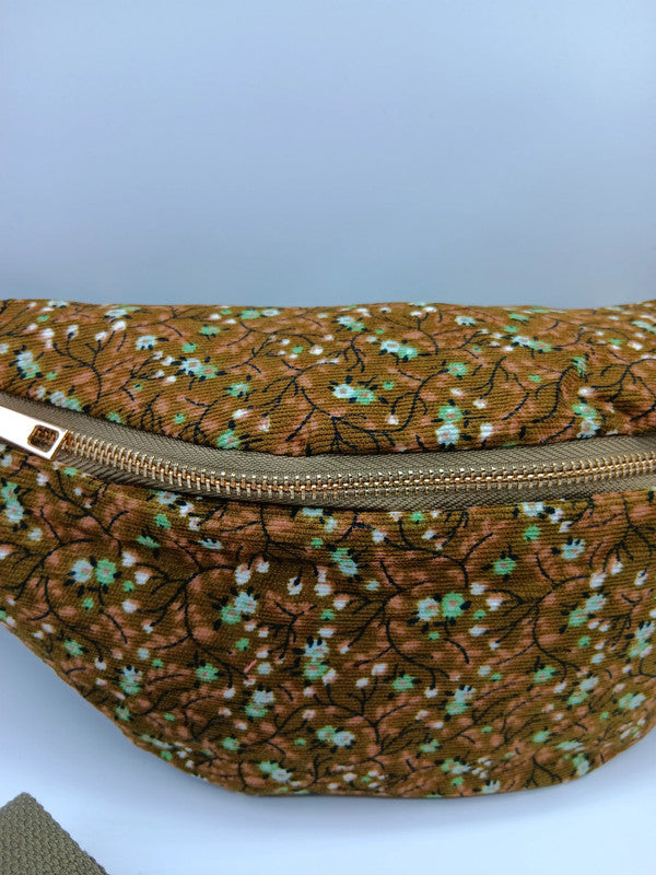 Sac banane tissu velours fin liberty kaki