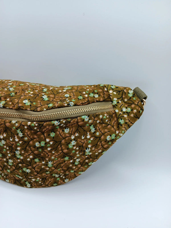 Sac banane tissu velours fin liberty kaki