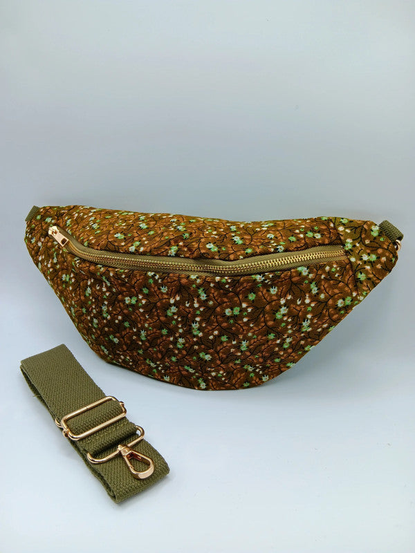 Sac banane tissu velours fin liberty kaki