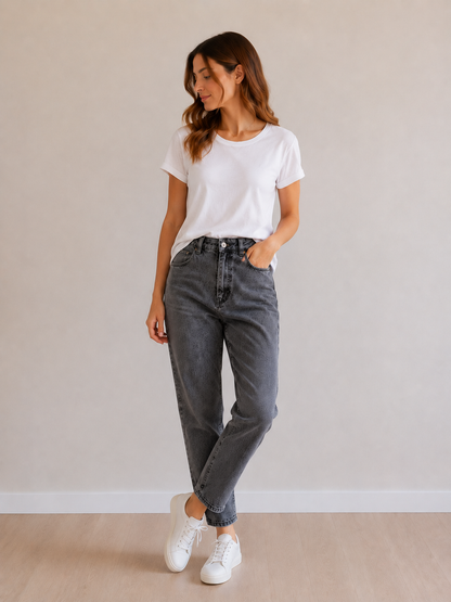 Jean Mom Gris Délavé Taille Haute taille M/38