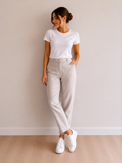 Pantalon Tailleur Beige – Coupe Droite & Élégante taille L/40