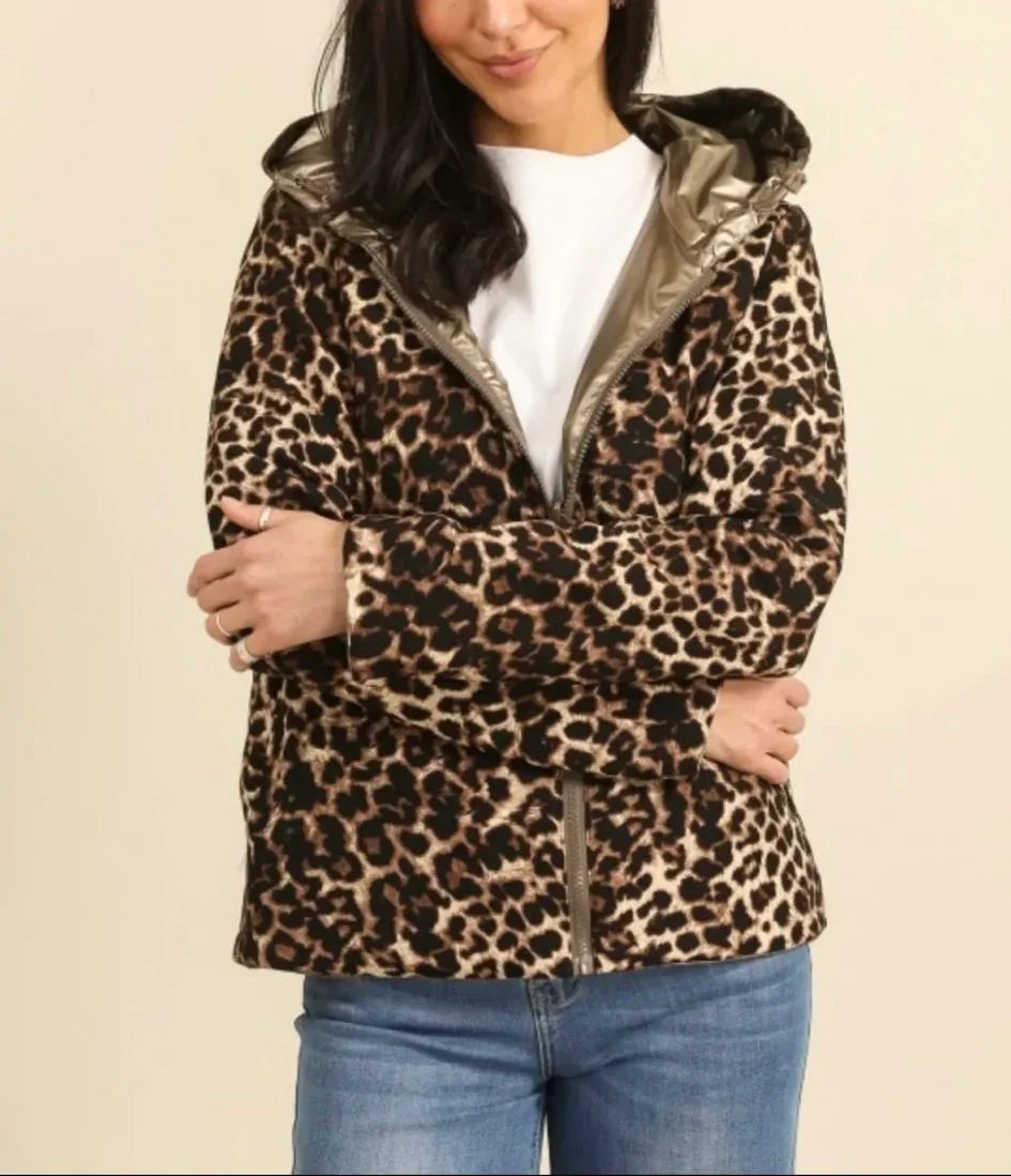 Parka Imperméable Réversible Femme Laura Jo - Court Bronze et Léopard avec Capuche