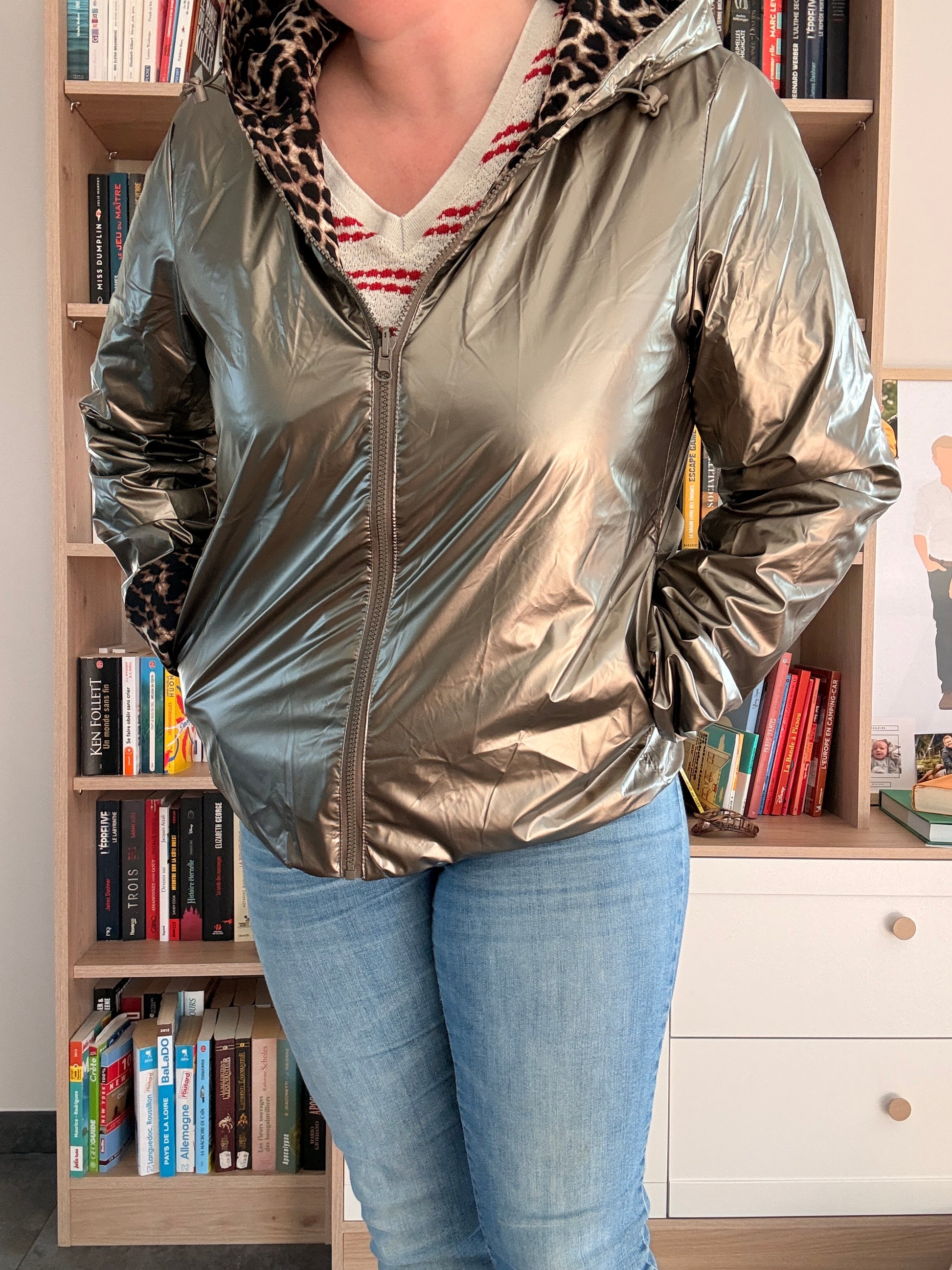 Parka Imperméable Réversible Femme Laura Jo - Court Bronze et Léopard avec Capuche