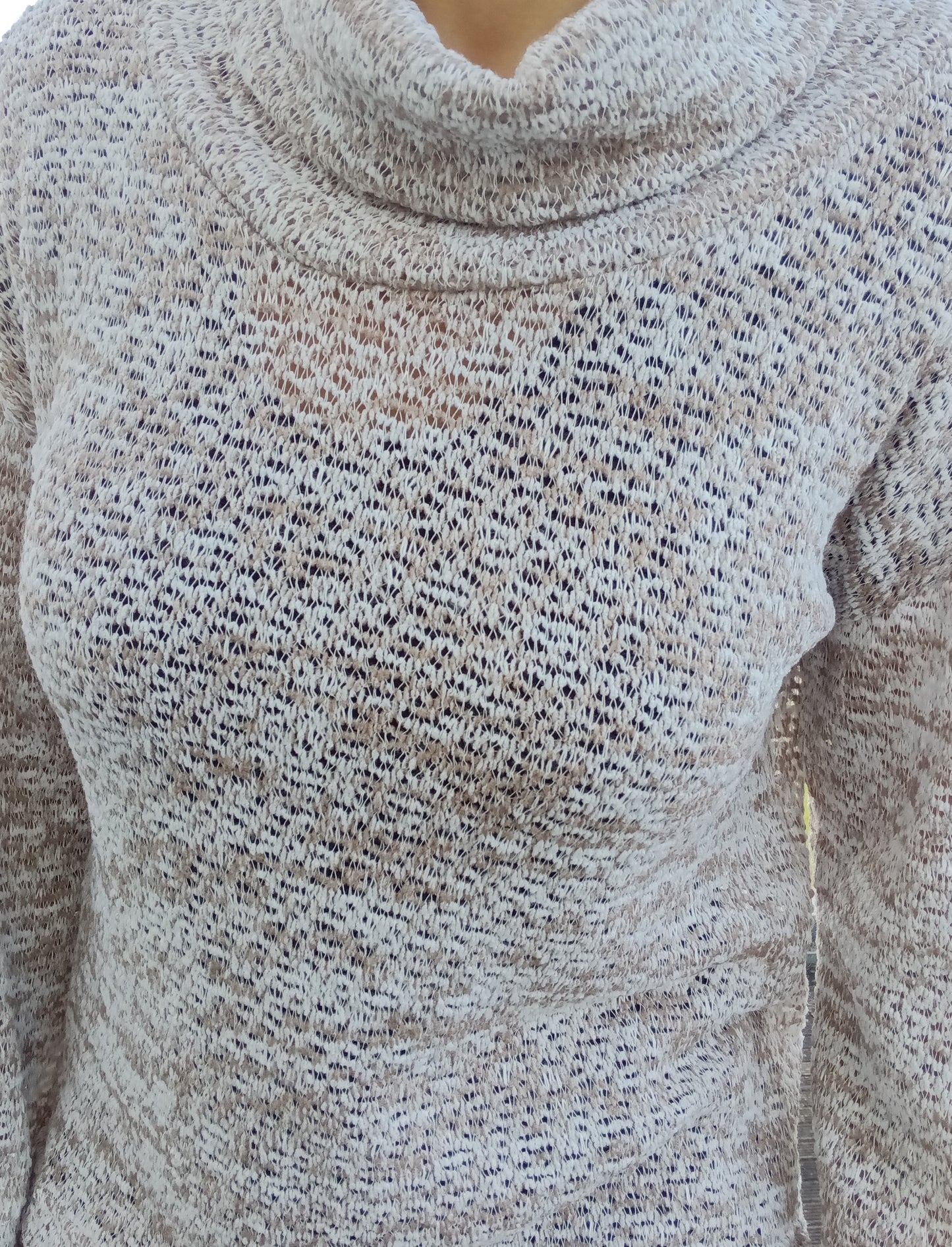 Pull col montant à grosses mailles beige/taupe