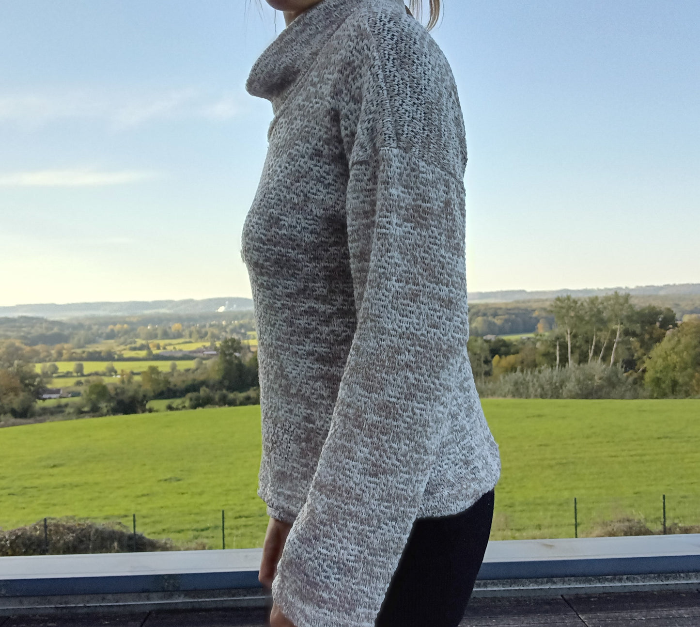 Pull col montant à grosses mailles beige/taupe