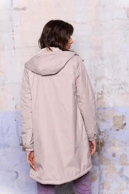 Laura Jo - Imperméable long doublé en fausse fourrure cordon tricolore couleur beige