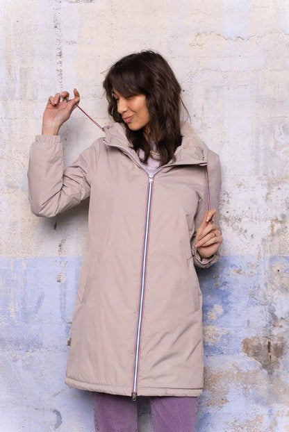 Laura Jo - Imperméable long doublé en fausse fourrure cordon tricolore couleur beige