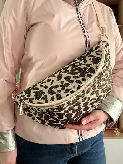 Sac Banane Léopard Marron Blanc - Imprimé Félin Audacieux Femme XL