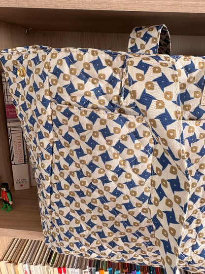 Sac Polochon Bleu Beige Motif Géométrique - Week-end Voyage
