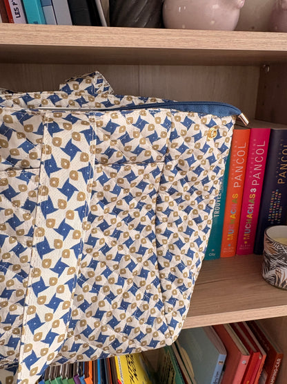 Sac Polochon Bleu Beige Motif Géométrique - Week-end Voyage