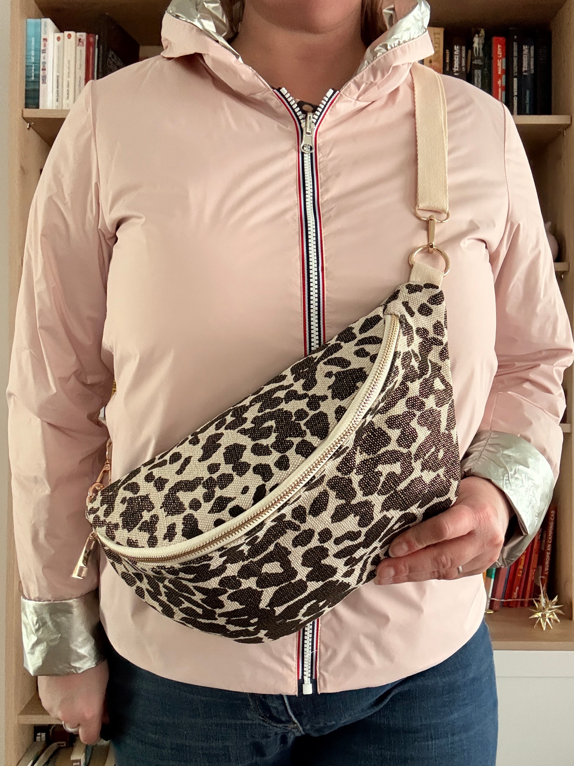 Sac Banane Léopard Marron Blanc - Imprimé Félin Audacieux Femme XL