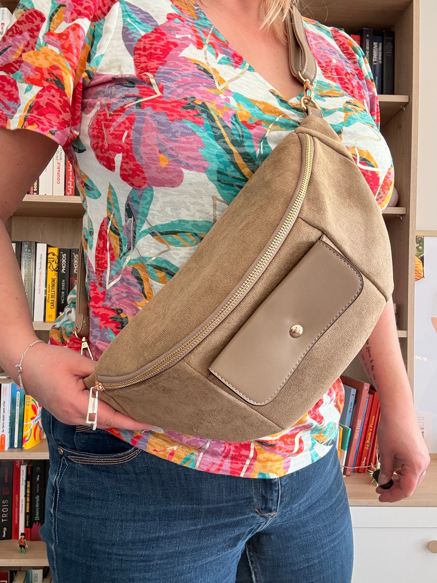 Sac Banane XL Effet Daim Beige Taupe