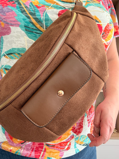 Sac Banane XL Effet Daim Marron Camel Grand Format Femme