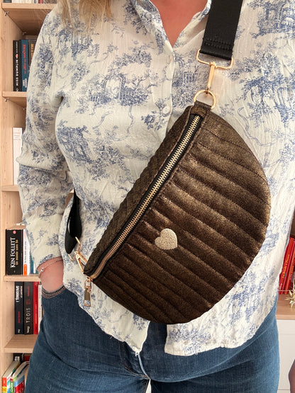 Sac Banane Femme Noir Doré Irisé - Tissu Texturé Relief