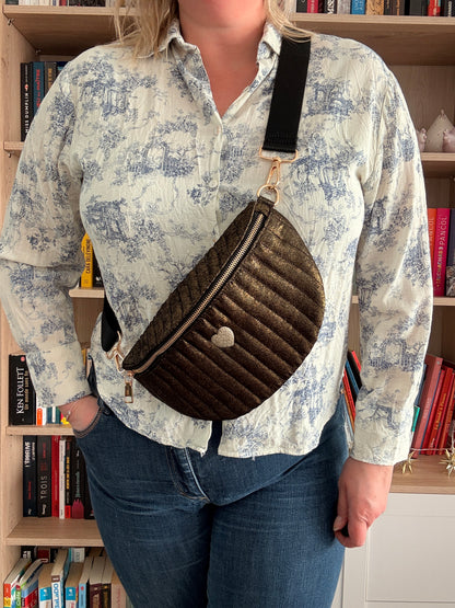 Sac Banane Femme Noir Doré Irisé - Tissu Texturé Relief